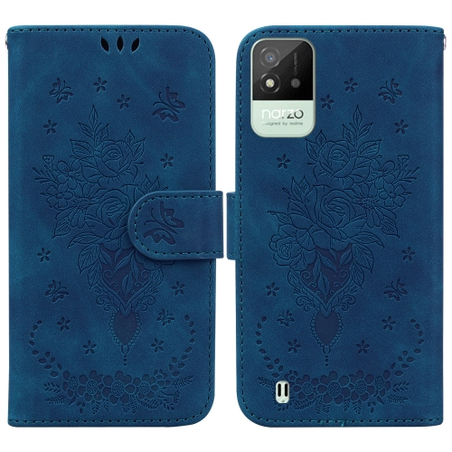 

For OPPO Realme Narzo 50i Butterfly Rose Embossed Leather Phone Case(Blue)