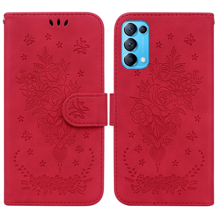 

For OPPO Reno5 Pro 5G Butterfly Rose Embossed Leather Phone Case(Red)