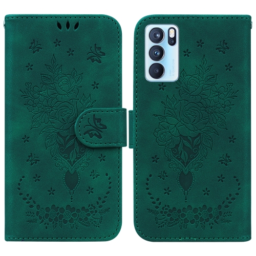 

For OPPO Reno6 Pro 5G Butterfly Rose Embossed Leather Phone Case(Green)