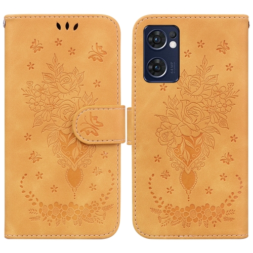 

For OPPO Reno7 5G / Find X5 Lite Butterfly Rose Embossed Leather Phone Case(Yellow)