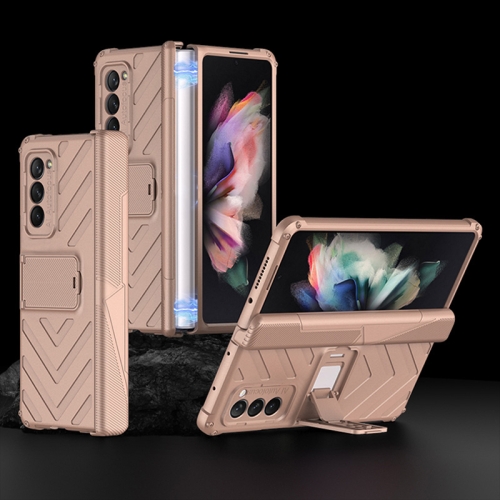 

For Samsung Galaxy Z Fold2 5G GKK Integrated Magnetic Armor Flip Phone Case with Holder(Mist Gold)