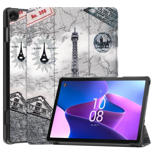 

For Lenovo Tab M10 3rd Gen Custer Painted 3-Fold Holder Smart Leather Tablet Case(Retro Tower)