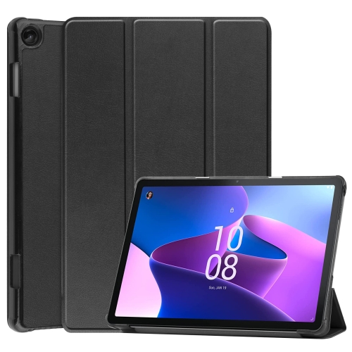 

For Lenovo Tab M10 3rd Gen / TB328FU Custer Pure Color 3-Fold Holder Smart Leather Tablet Case(Black)