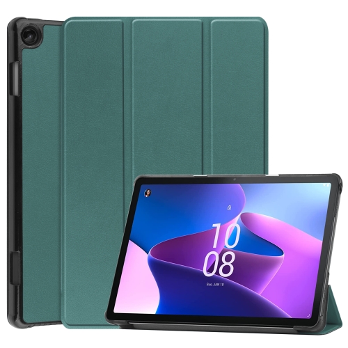 

For Lenovo Tab M10 3rd Gen Custer Pure Color 3-Fold Holder Smart Leather Tablet Case(Green)