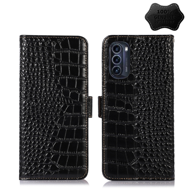 

For Motorola Moto G52j 5G Crocodile Top Layer Cowhide Leather Phone Case(Black)