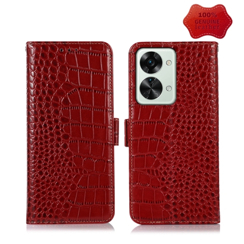 

For OnePlus Nord 2T 5G Crocodile Top Layer Cowhide Leather Phone Case(Red)