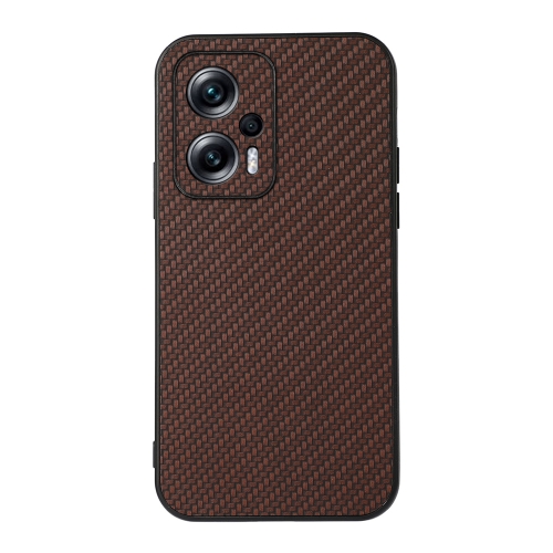 

For Xiaomi Redmi Note 11T Pro / 11T Pro+ Accurate Hole Carbon Fiber Texture PU Phone Case(Brown)