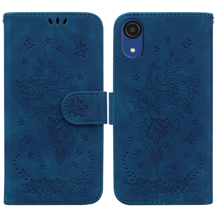 

For Samsung Galaxy A03 Core Butterfly Rose Embossed Leather Phone Case(Blue)