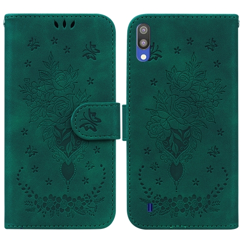 

For Samsung Galaxy A10 / M10 Butterfly Rose Embossed Leather Phone Case(Green)