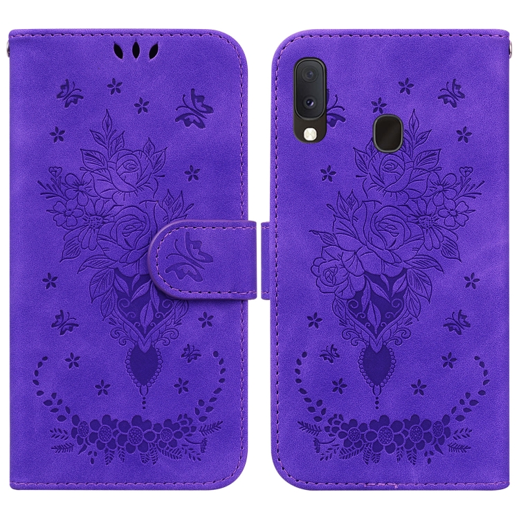 For Samsung Galaxy A10e A20e Butterfly Rose Embossed Leather