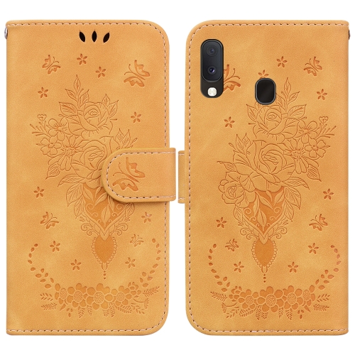 

For Samsung Galaxy A10e / A20e Butterfly Rose Embossed Leather Phone Case(Yellow)