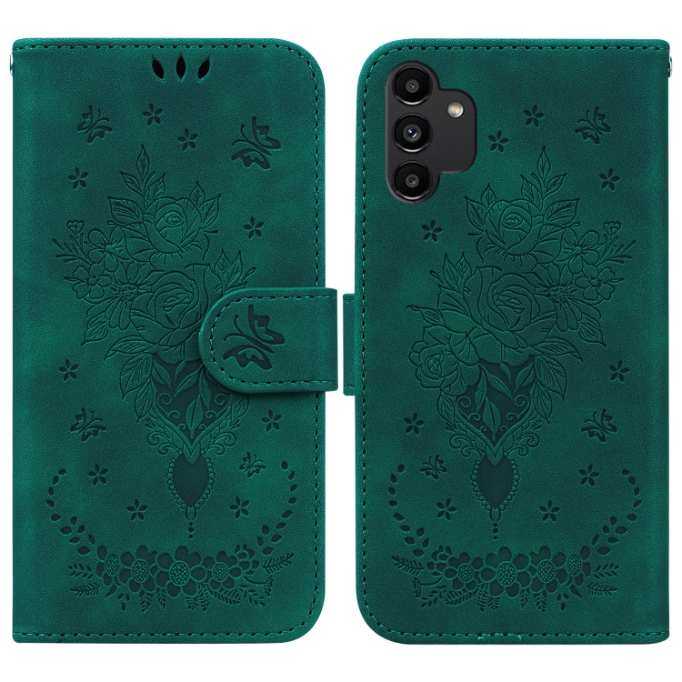 

For Samsung Galaxy A13 4G Butterfly Rose Embossed Leather Phone Case(Green)