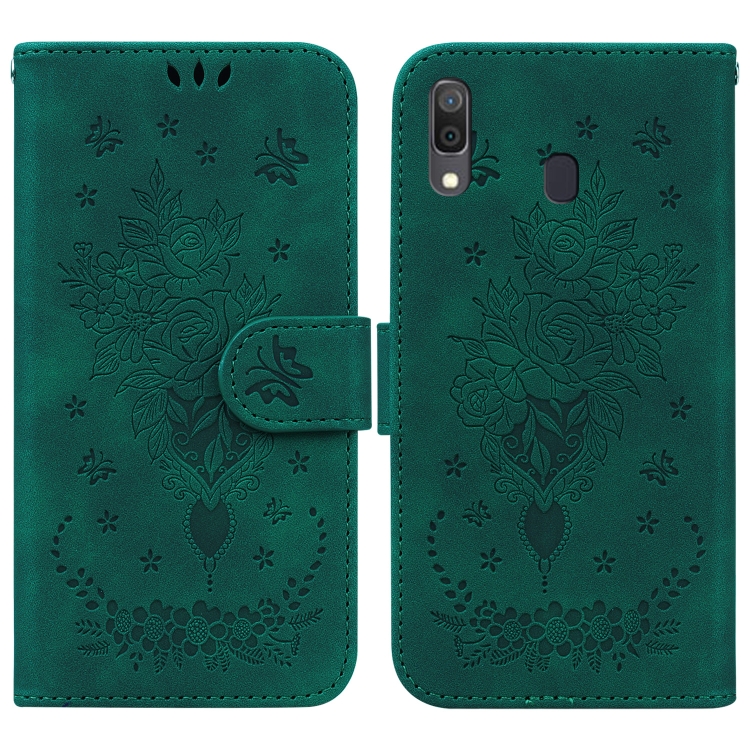 For Samsung Galaxy A20 A30 Butterfly Rose Embossed Leather Phone