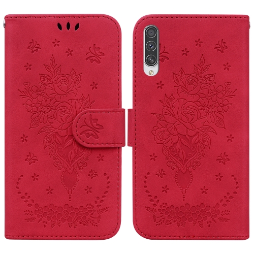 

For Samsung Galaxy A50 / A30s / A50s Butterfly Rose Embossed Leather Phone Case(Red)