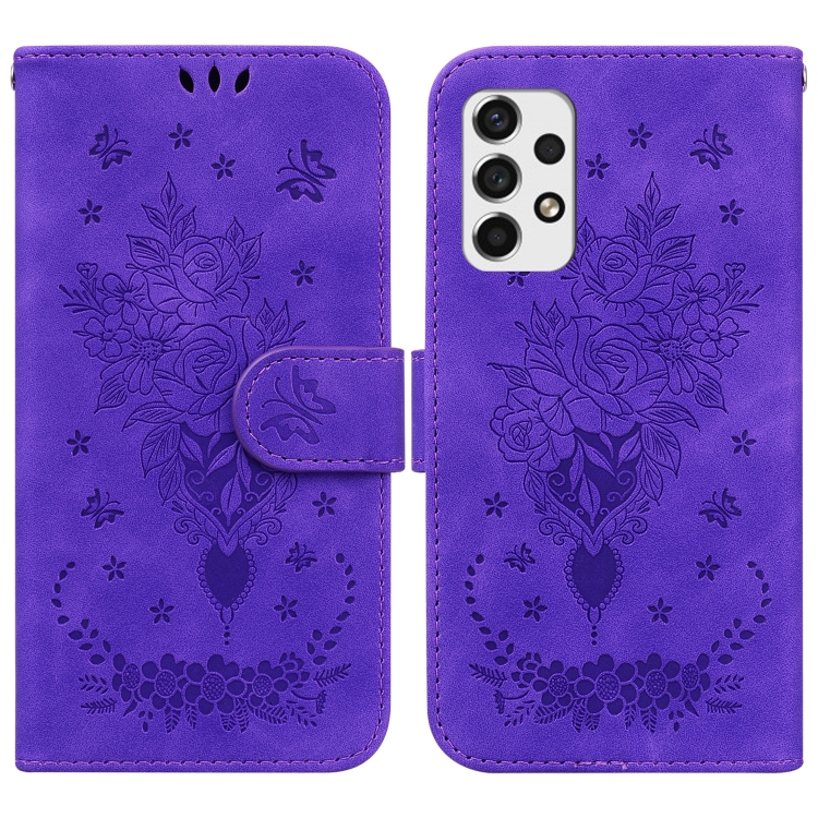 

For Samsung Galaxy A73 5G Butterfly Rose Embossed Leather Phone Case(Purple)