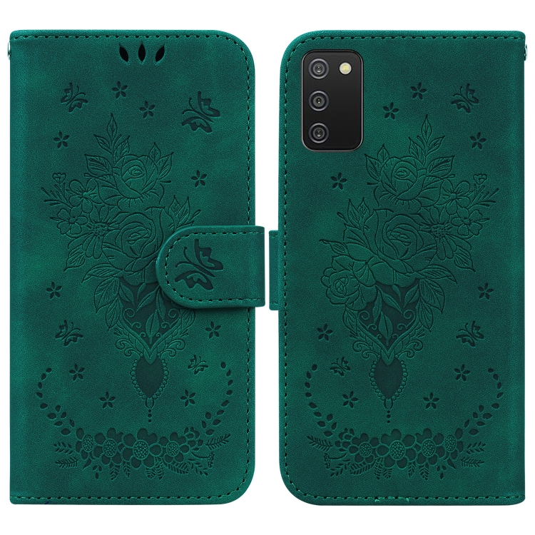 

For Samsung Galaxy A02s EU Version Butterfly Rose Embossed Leather Phone Case(Green)