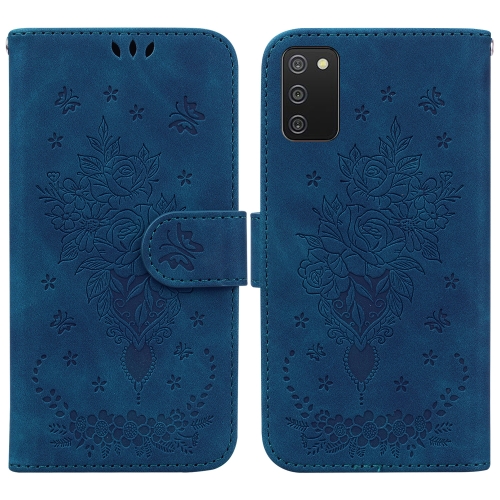 

For Samsung Galaxy A03s US Version Butterfly Rose Embossed Leather Phone Case(Blue)