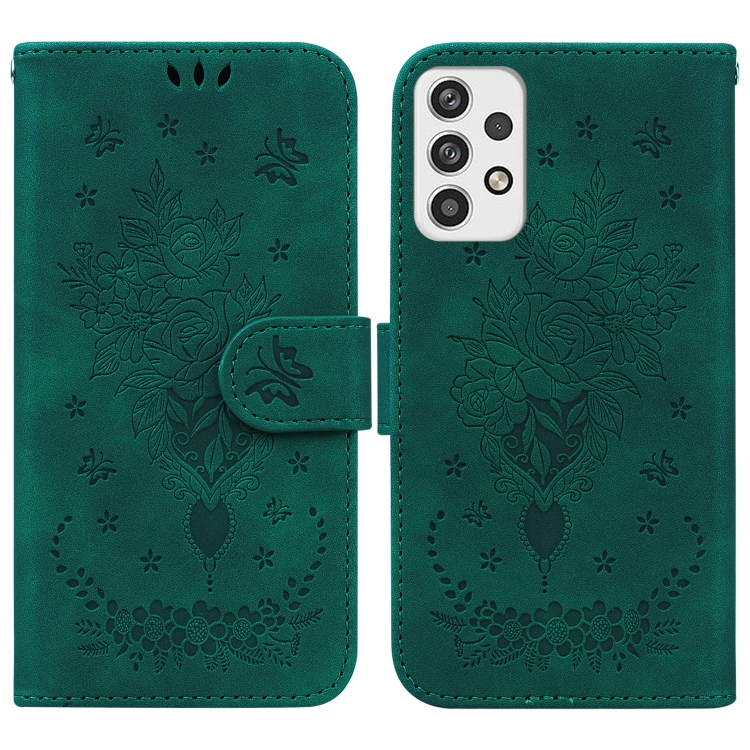 

For Samsung Galaxy A23 Butterfly Rose Embossed Leather Phone Case(Green)