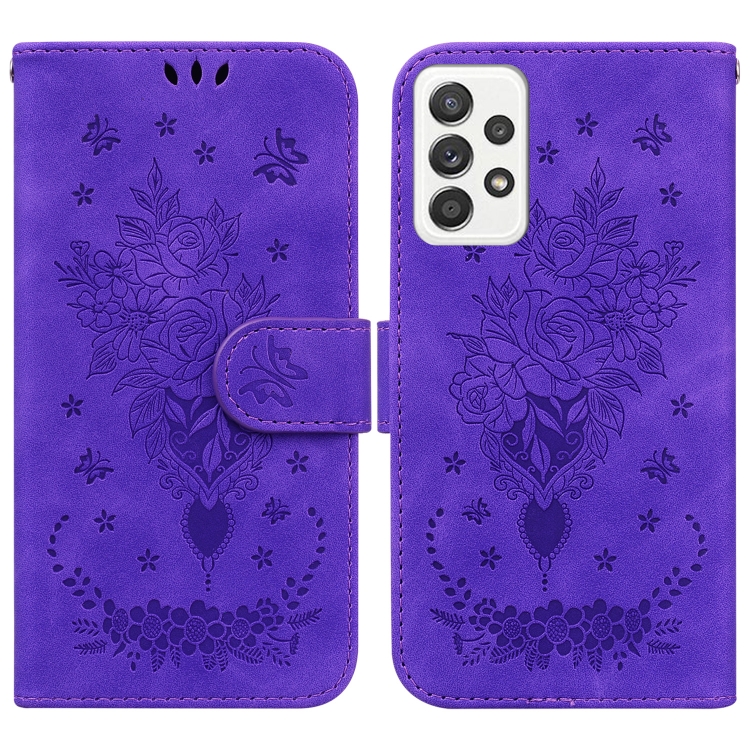 

For Samsung Galaxy A52 5G / 4G Butterfly Rose Embossed Leather Phone Case(Purple)
