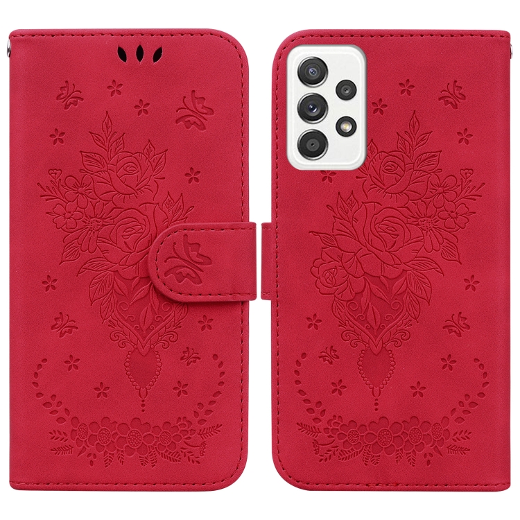 

For Samsung Galaxy A72 5G / 4G Butterfly Rose Embossed Leather Phone Case(Red)