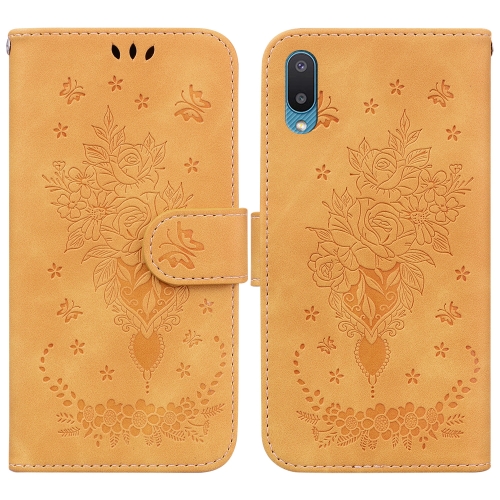 

For Samsung Galaxy A02 / M02 4G Indian Butterfly Rose Embossed Leather Phone Case(Yellow)