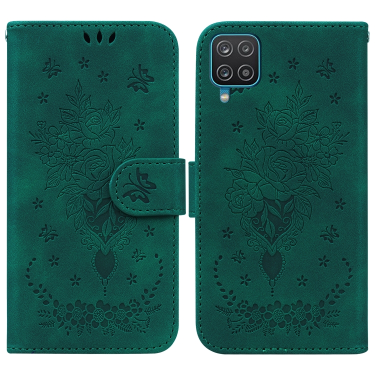 

For Samsung Galaxy A12 5G Butterfly Rose Embossed Leather Phone Case(Green)