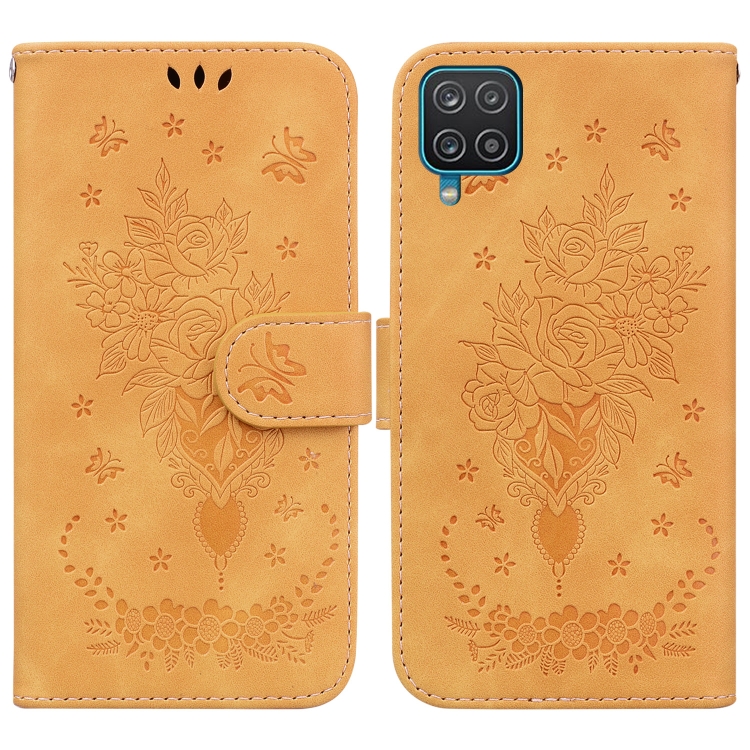 

For Samsung Galaxy A22 4G Butterfly Rose Embossed Leather Phone Case(Yellow)