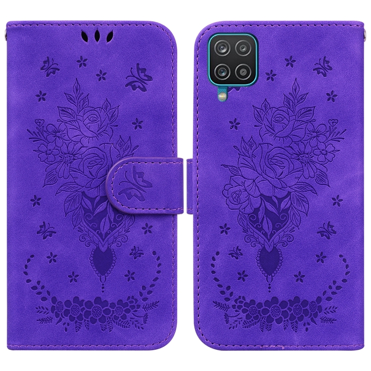 

For Samsung Galaxy A42 5G Butterfly Rose Embossed Leather Phone Case(Purple)
