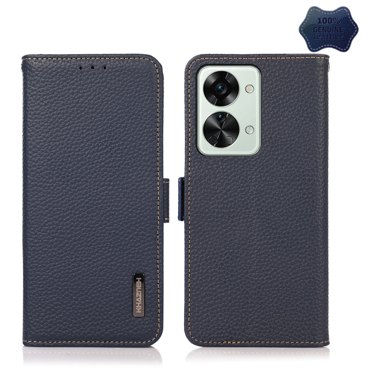 

For OnePlus Nord 2T 5G KHAZNEH Litchi Texture RFID Genuine Leather Phone Case(Blue)