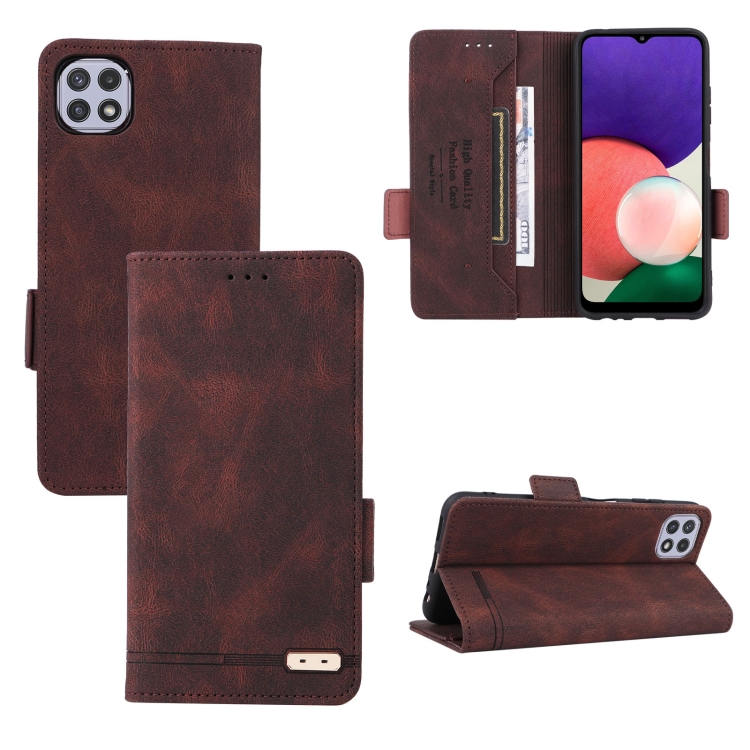 

For Samsung Galaxy A22 5G Magnetic Clasp Flip Leather Phone Case(Brown)