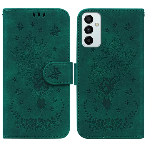 

For Samsung Galaxy M23 / F23 Butterfly Rose Embossed Leather Phone Case(Green)