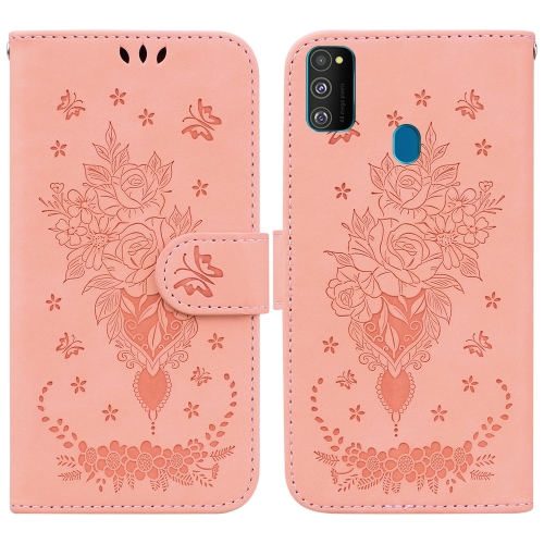 

For Samsung Galaxy M30s / M21 Butterfly Rose Embossed Leather Phone Case(Pink)