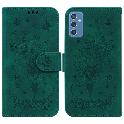 

For Samsung Galaxy M52 5G Butterfly Rose Embossed Leather Phone Case(Green)