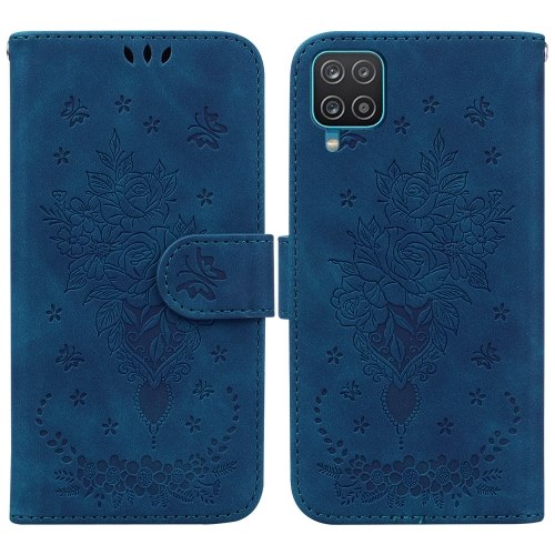 

For Samsung Galaxy F22 4G Butterfly Rose Embossed Leather Phone Case(Blue)