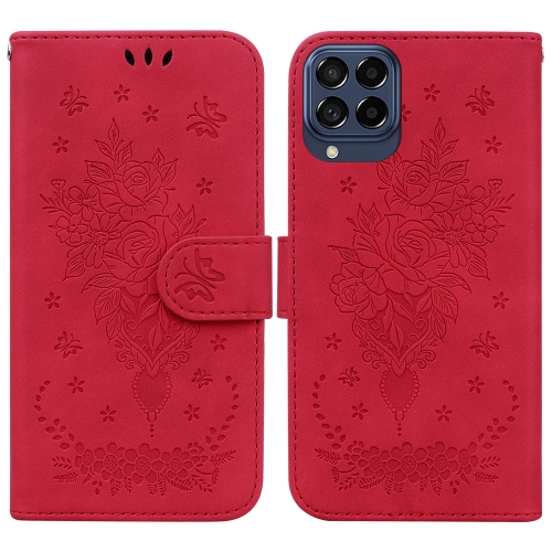 

For Samsung Galaxy M33 5G Butterfly Rose Embossed Leather Phone Case(Red)