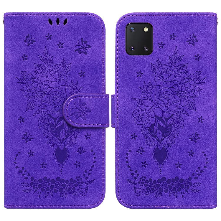 

For Samsung Galaxy Note10 Lite Butterfly Rose Embossed Leather Phone Case(Purple)
