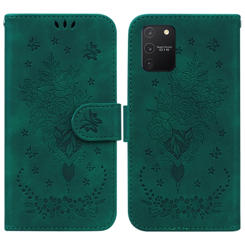 

For Samsung Galaxy S10 Lite Butterfly Rose Embossed Leather Phone Case(Green)