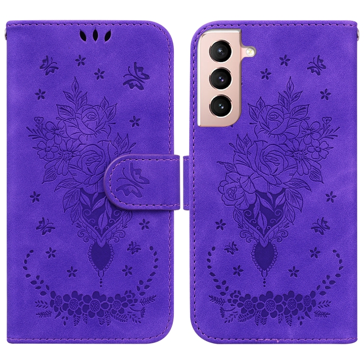 

For Samsung Galaxy S21+ 5G Butterfly Rose Embossed Leather Phone Case(Purple)