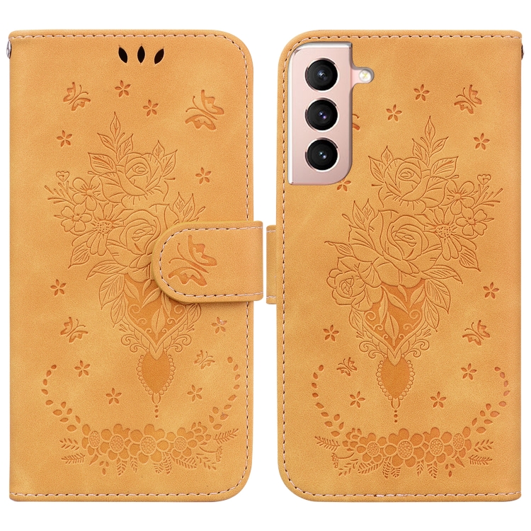 

For Samsung Galaxy S22+ 5G Butterfly Rose Embossed Leather Phone Case(Yellow)