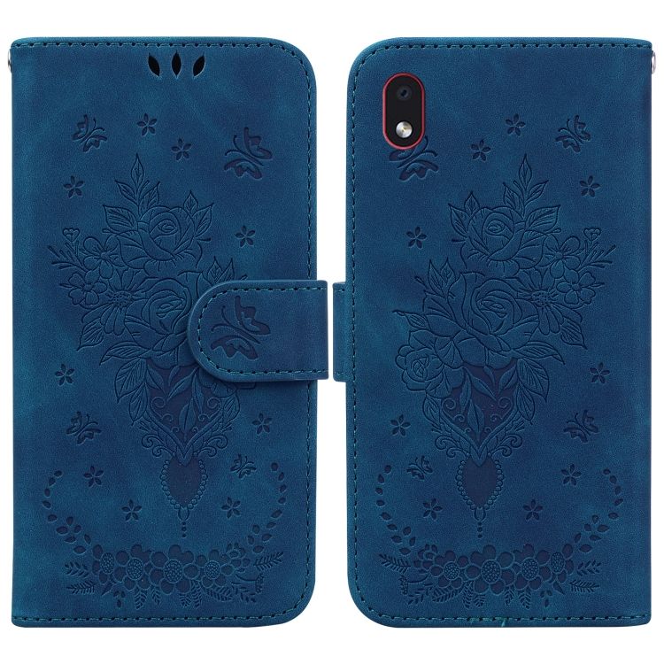 

For Samsung Galaxy A01 Core / M01 Core Butterfly Rose Embossed Leather Phone Case(Blue)