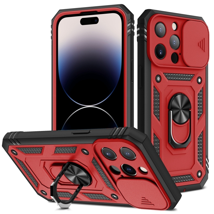 

For iPhone 14 Pro Max Sliding Camera Cover Design TPU + PC Protective Phone Case (Red+Black)
