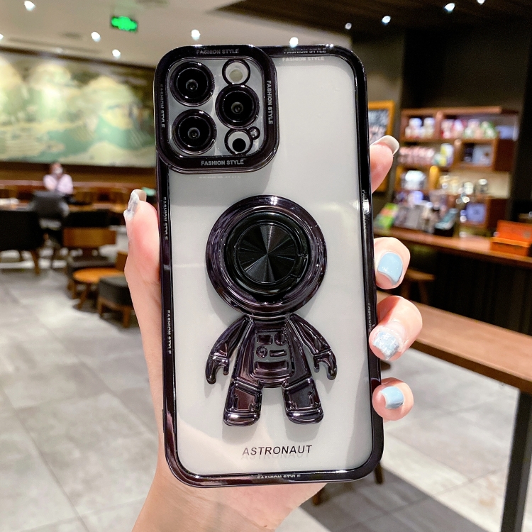 

3D Astronaut Ring Holder Phone Case For iPhone 13(Black)