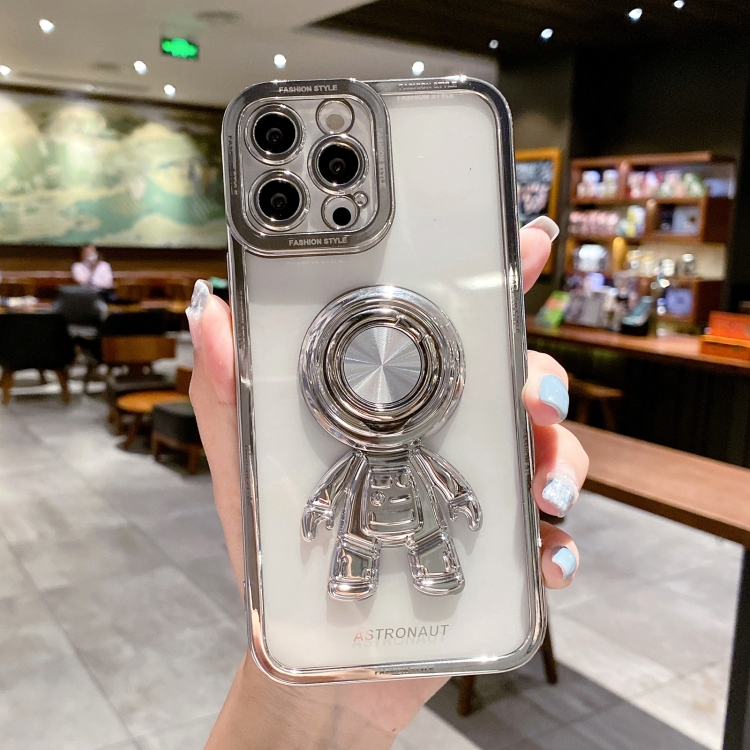 

3D Astronaut Ring Holder Phone Case For iPhone 12 Pro Max(Silver)