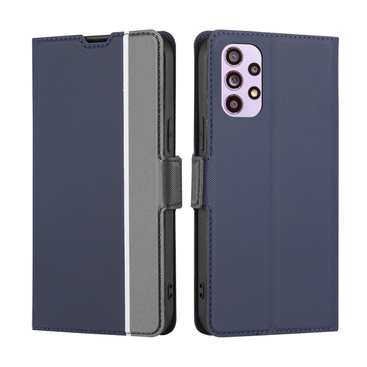 

For Samsung Galaxy A33 5G Twill Texture Side Button Leather Phone Case(Blue)