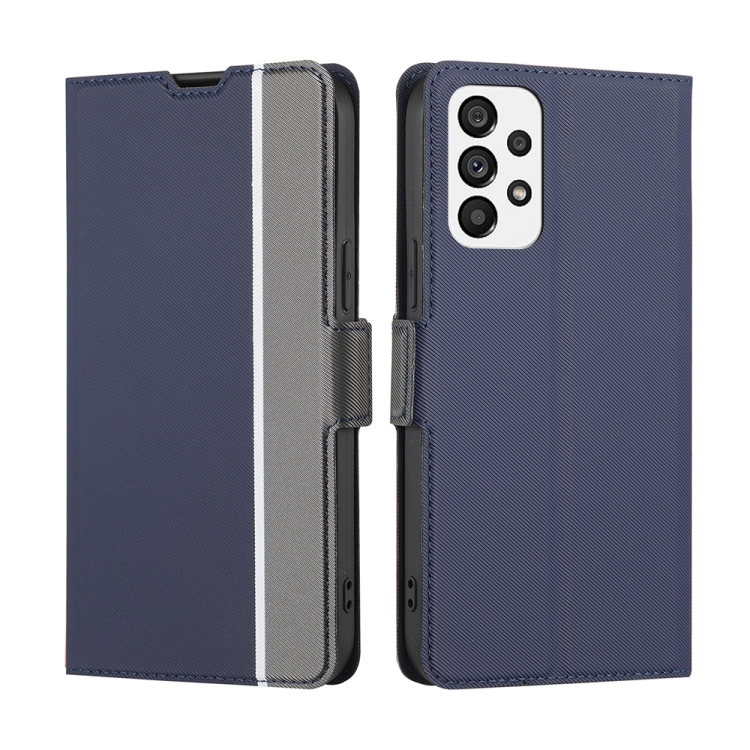 

For Samsung Galaxy A73 5G Twill Texture Side Button Leather Phone Case(Blue)