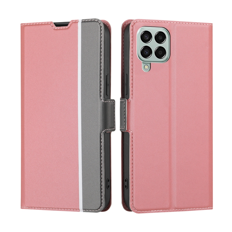 

For Samsung Galaxy M33 5G Twill Texture Side Button Leather Phone Case(Pink)