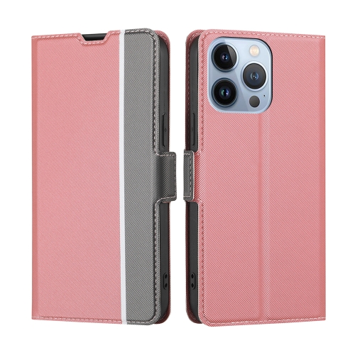 

For iPhone 13 Pro Max Twill Texture Side Button Leather Phone Case (Pink)