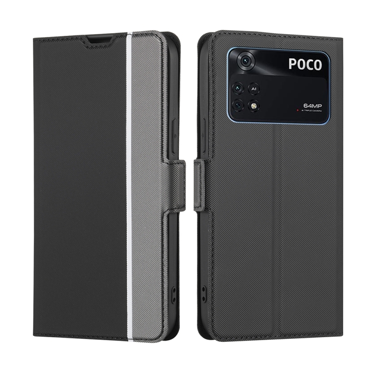 

For Xiaomi Poco M4 Pro Twill Texture Side Button Leather Phone Case(Black)