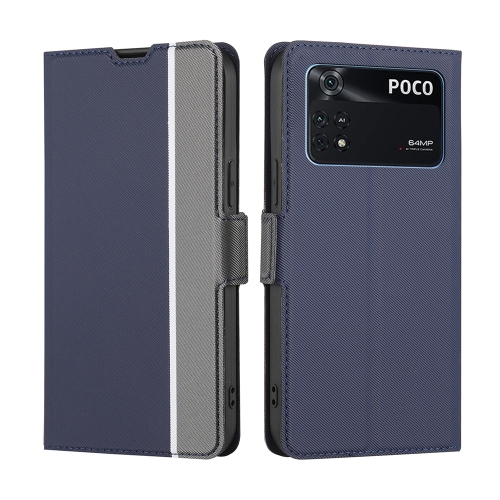 

For Xiaomi Poco M4 Pro Twill Texture Side Button Leather Phone Case(Blue)