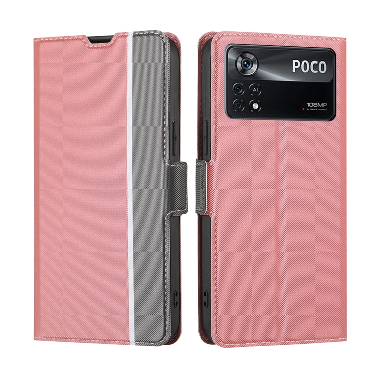 

For Xiaomi Poco X4 Pro 5G Twill Texture Side Button Leather Phone Case(Pink)